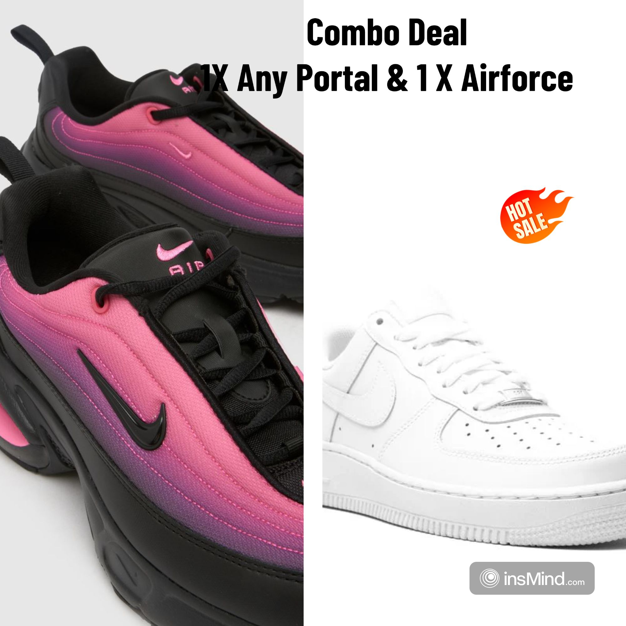 Nike Portal Pink Black + Nike Airforce White (Buy 2 Pairs and Save)