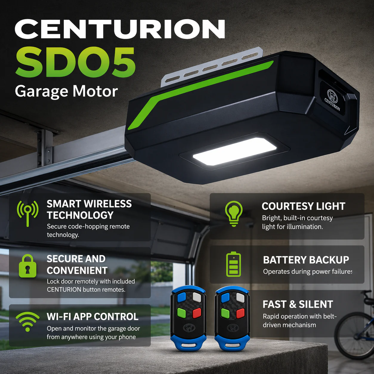 Centurion T12 SDO5 Smart+ Sectional Kit with Remotes & Battery Backup - Image 3